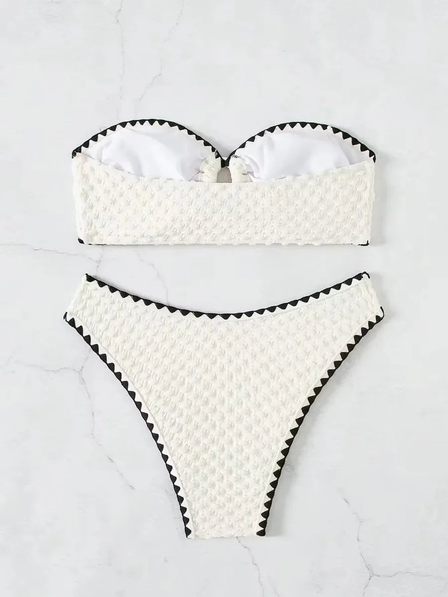 Two Pieces New White Bandage Stripe Bikini