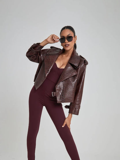 Lapel Collar Crop Leather Jackets