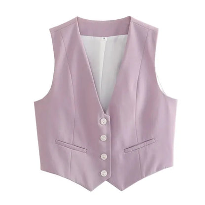 V-Neck Sleeveless Women Cropped Blazer Vest