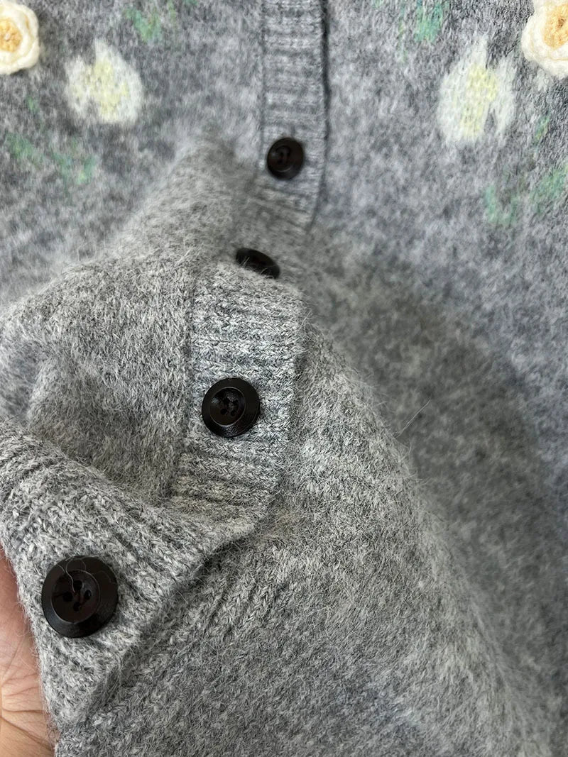 Floral Embroidered Knit Cardigan – Autumn Casual Sweater for Women