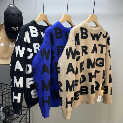 Full Length Fashionable Letter Print Back Winter Sweater For Women