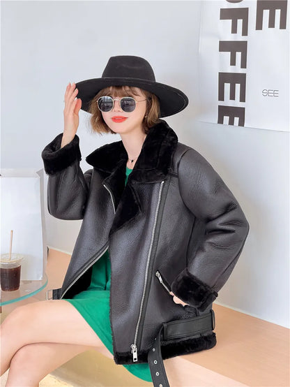 Luxury Fur Collar Black Leather Jackets