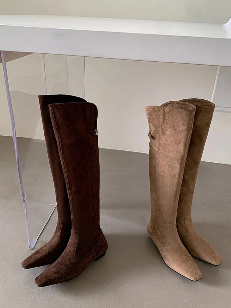 Long Knee High Suede Designer Zipper Winter Boots For Women