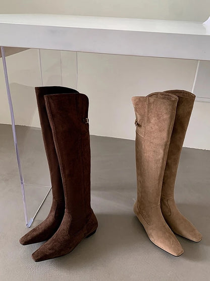 Long Knee High Suede Designer Zipper Winter Boots For Women