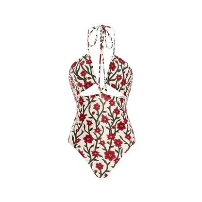 Vintage Floral Cut-Out Halter One Piece Swimsuit Aesthetic