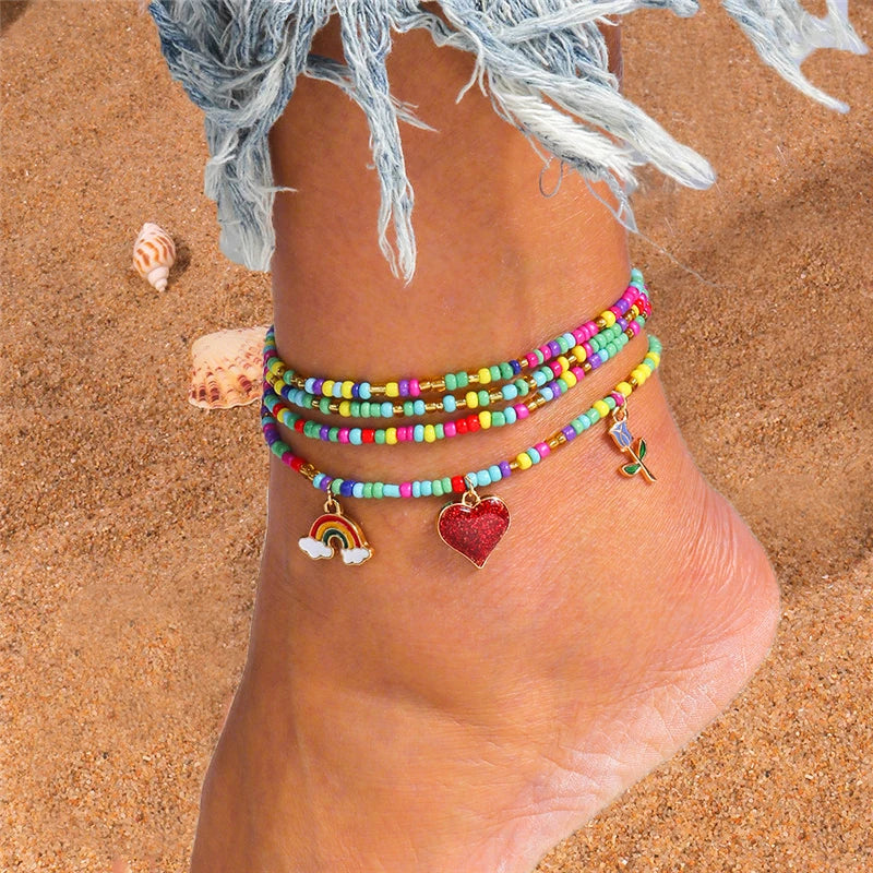 5 Pieces Colorful Beads Ankle Bracelet