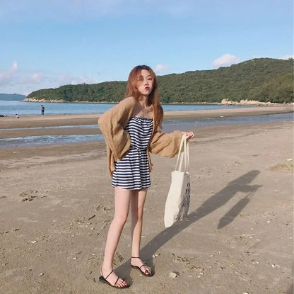 Korean Cropped Knit Cardigan – Hollow Summer Sweater for Women