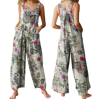 5xl Women Strap Loose Wide Leg Cotton Jumpsuit