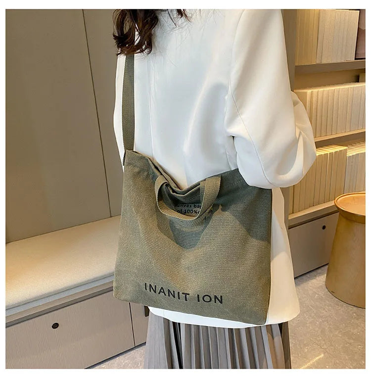 Japanese Canvas Simple Crossbody Bag Unisex Washable With Large Capacity
