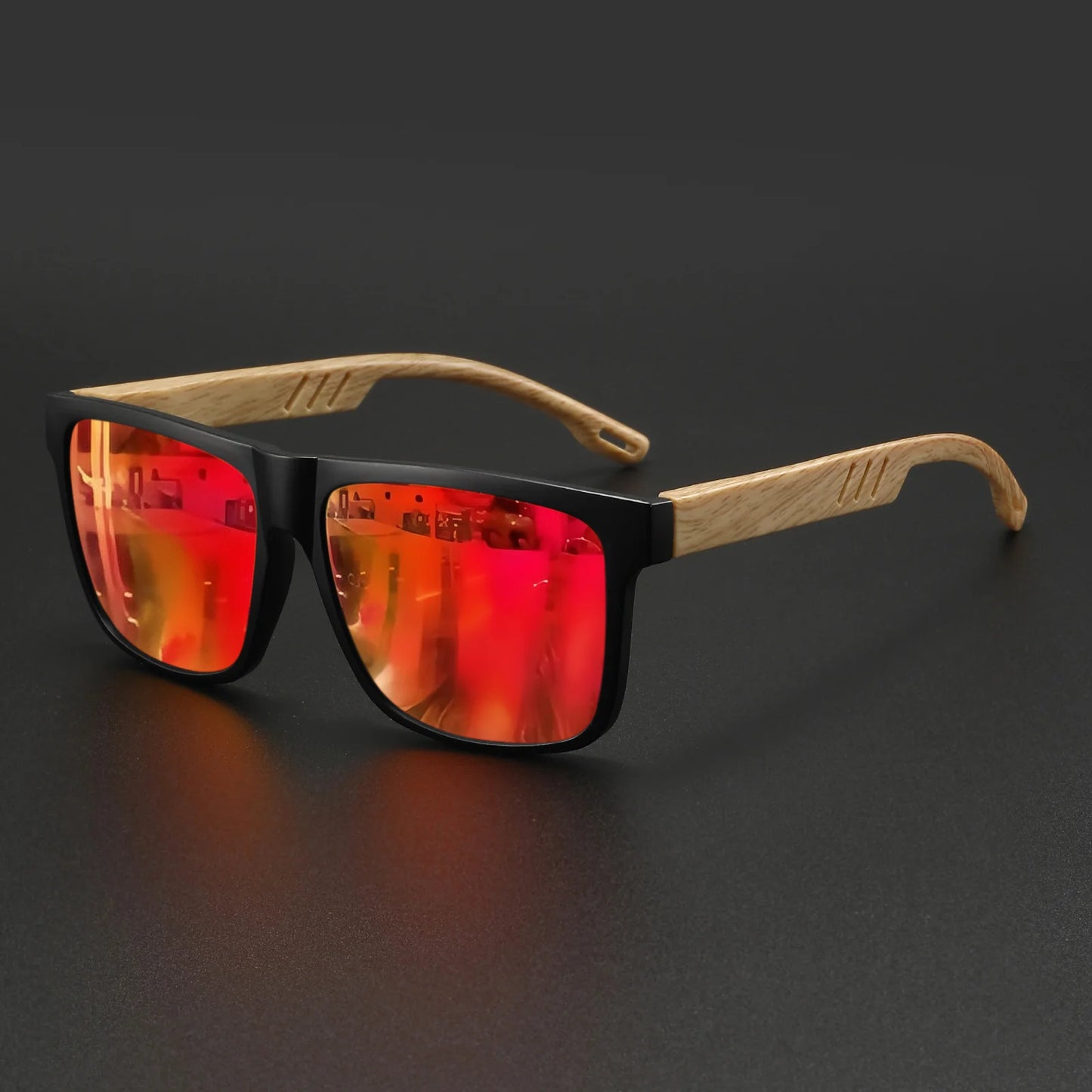 Square UV400 Sunglasses – Wood Grain Unisex Fashion Shades