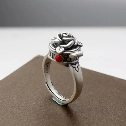 Vintage Open Band Silver Ring – Adjustable Plant Design Statement Ring