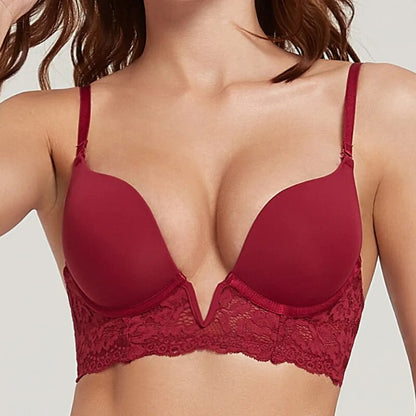 Super Push-Up Bralette for Women – Sexy French Lace, Wire-Free, Deep V Comfort Lingerie Brassiere