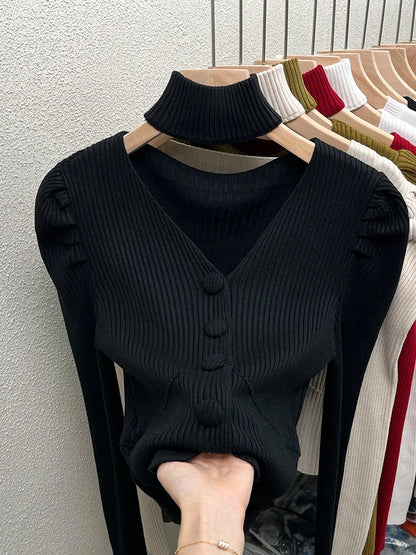 Womens French Style Off The Shoulder Red Sweater Autumn Winter Base Layer Niche Stylish Innerknit Top