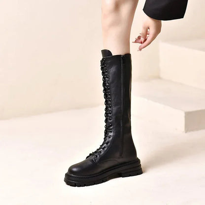 Women’s Knee-High Platform Boots 2025 – Korean Style PU Leather Fleeced Chunky Heel Winter Boots