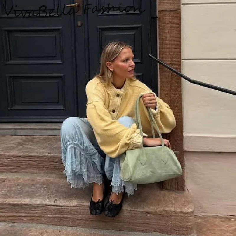 Women Elegant Lantern Sleeve Cardigans