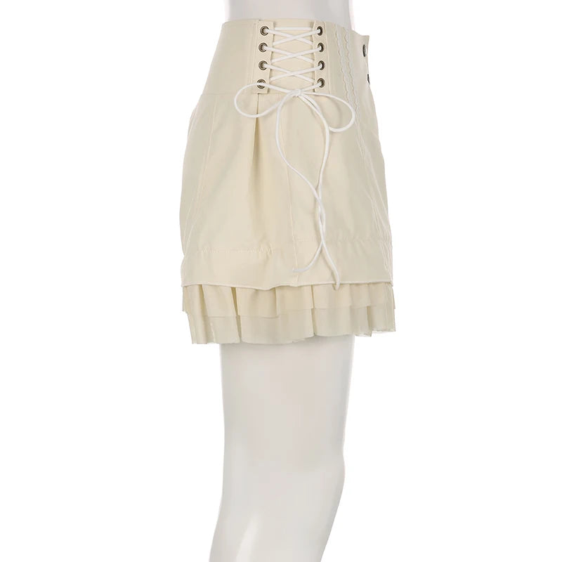 High-Waisted Vintage Sweet Bandage Ruffles Shorts For Women