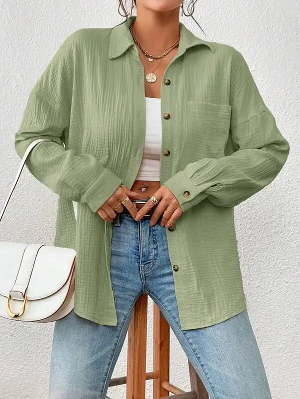 Women’s Cotton Button Down Shirt – Casual Long Sleeve Collared Office Blouse