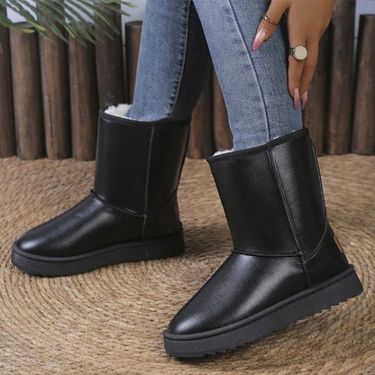 Womens Winter Platform Snow Boots Waterproof Non Slip Thick Plush Mid Calf-Boots For Warm Winter Shoes