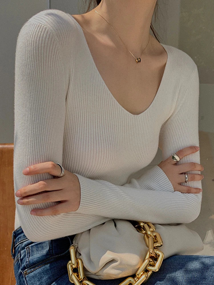 Women Spring Autumn V Neck Sweaters