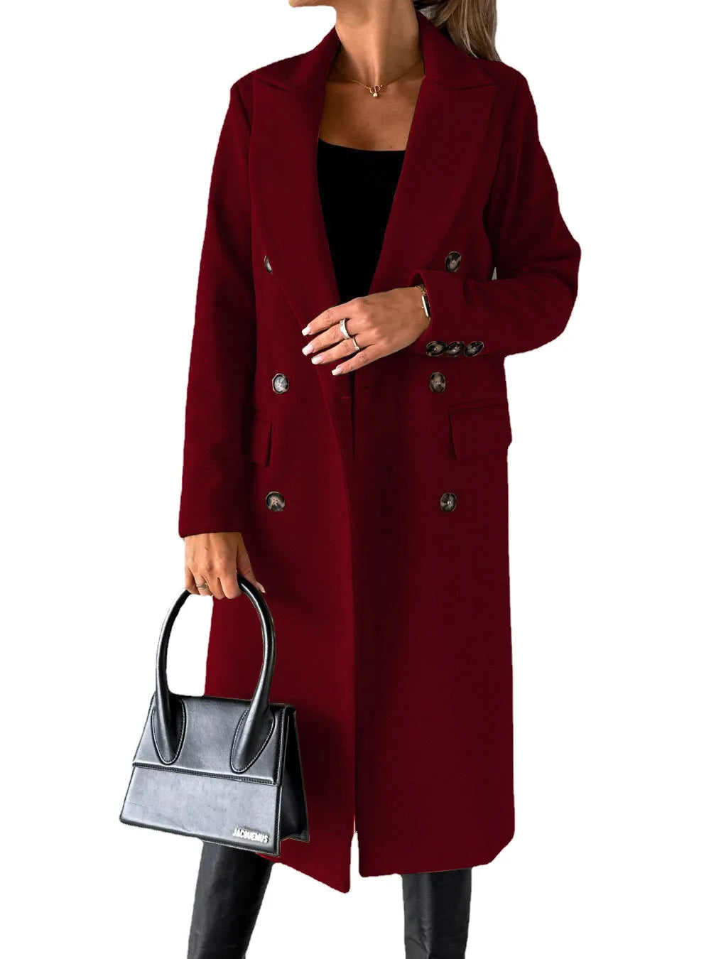 Double-Breasted Wool Blend Overcoat – Classic Elegant Winter Coat for Women
