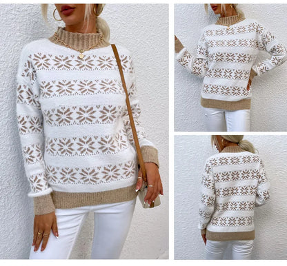 Women's Turtleneck Snowflake Knit Sweater: Autumn/Winter Style