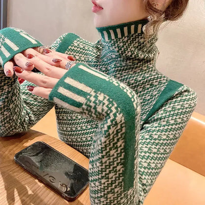 2025 Women S Turtleneck Sweater New Autumn Winter Side Slit Pullover Top Korean Fashion Knit Sweater With Long Flare Sleeves