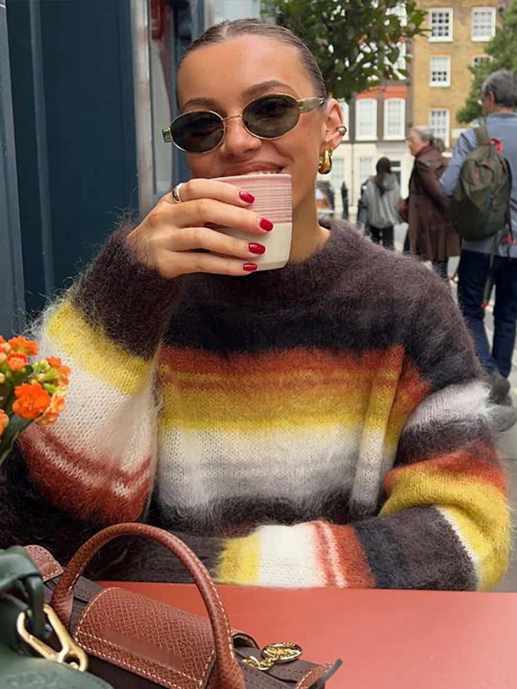 Oversized Striped Mohair Sweater for Cozy Stay-in Days