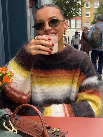 Oversized Striped Mohair Sweater for Cozy Stay-in Days