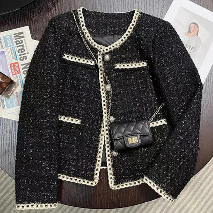 Round Neck Tweed Jacket for Effortless Elegant Office Chic Street Style