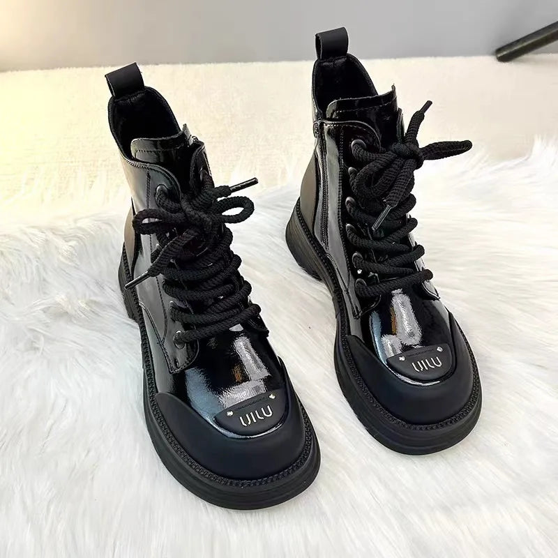 High-Top Women’s Martin Boots – Spring 2025 Round Toe Lace-Up Platform Ankle Boots