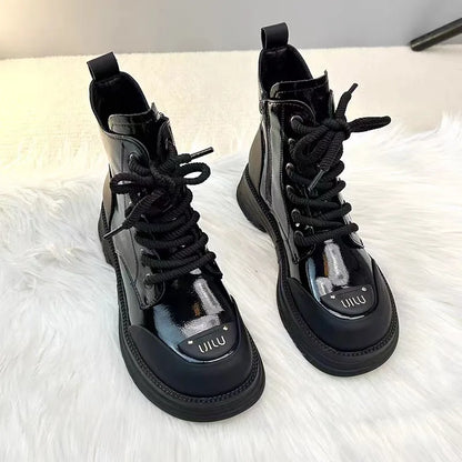 High-Top Women’s Martin Boots – Spring 2025 Round Toe Lace-Up Platform Ankle Boots