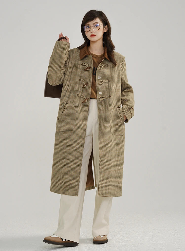 Classic Houndstooth Wool Coat – British Style Single-Breasted Winter Jacket