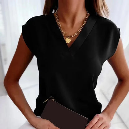 Airy Elegance: Loose-Fit V-Neck Chiffon Oversized Blouse