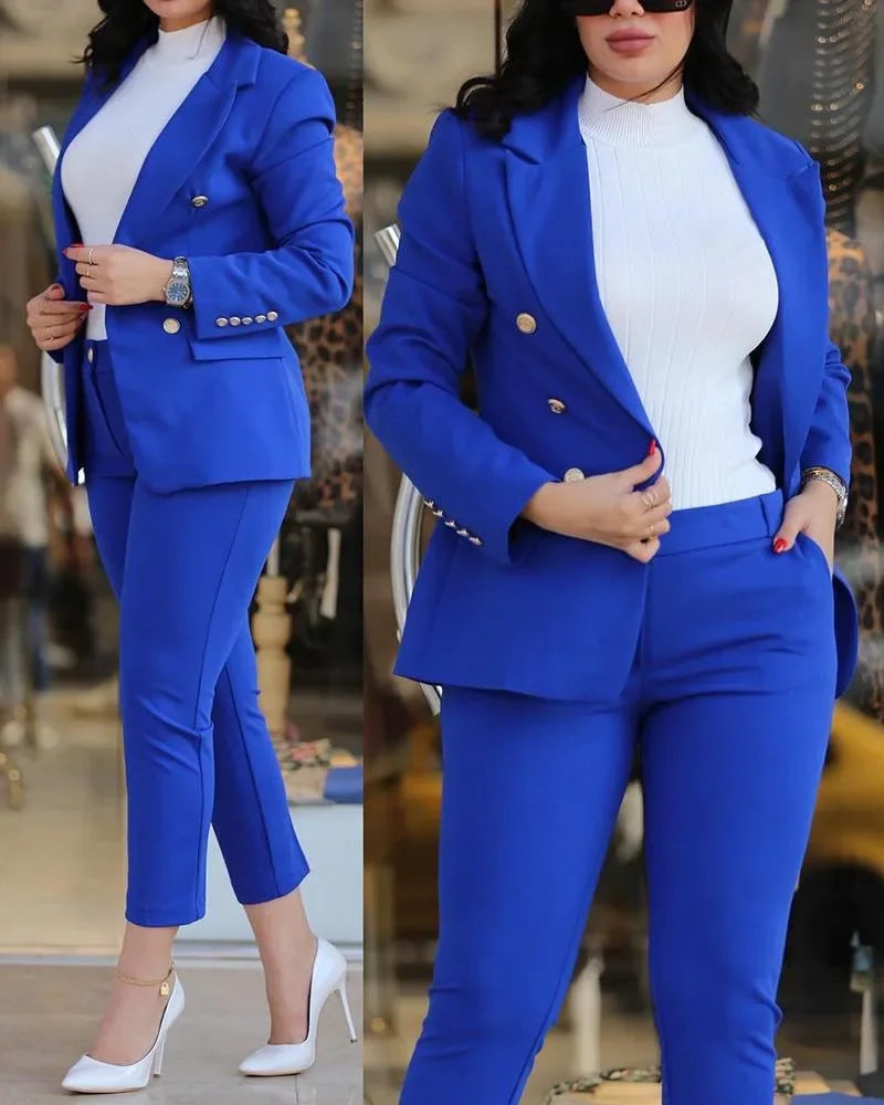 Corporate Chic - Elegant Double-Breasted Blazer Suit