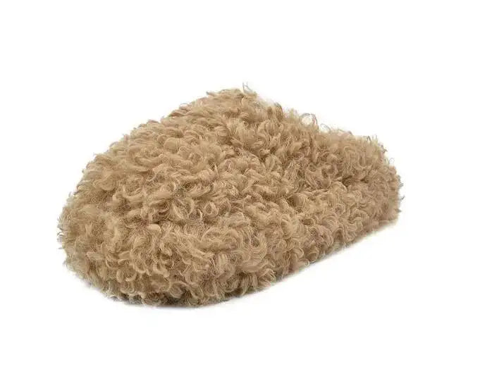 Womens Queen Crown Themed Flat Furry Winter Home Slippers