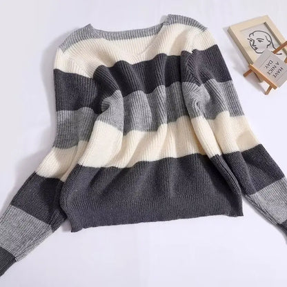 Chic Striped Knit Pullover Oversized Casual Streetwear For Autumn Winter