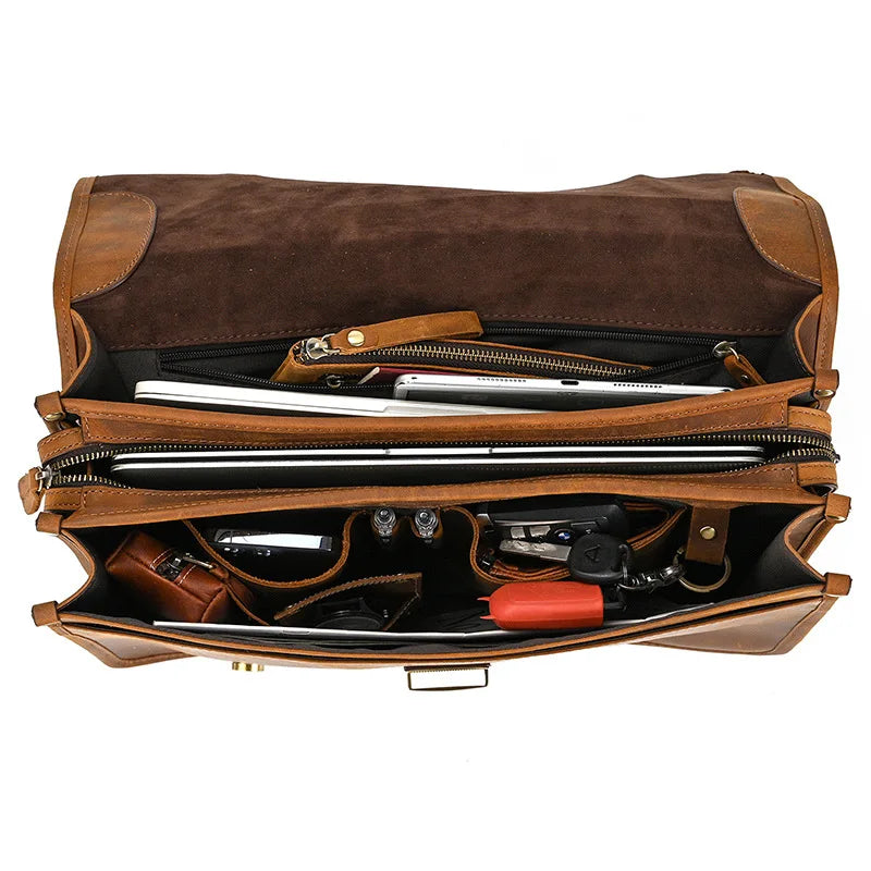 Mens Genuine Leather Briefcase 14 Laptop Messenger Bag Business Portfolio For Documents A4 Files