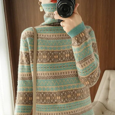 Autumn And Winter New Cashmere Sweater Womens High Necked Pullover Loose Thick Sweater Short Paragraph Knit Shirt