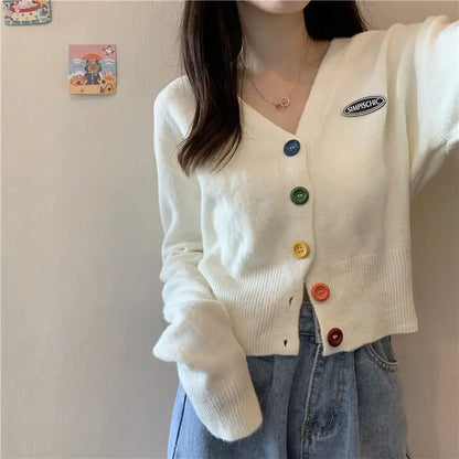 Cute Cropped V-Neck Knit Cardigan for Women – 2025 Autumn Trend