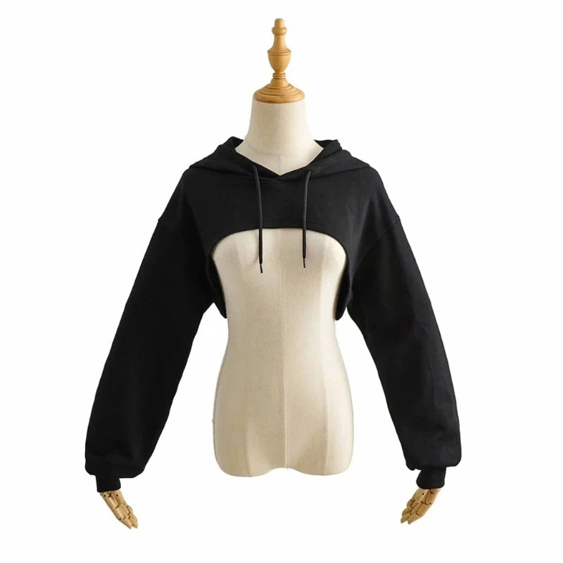 Black Long Sleeve Crisscross Down Casual Crops