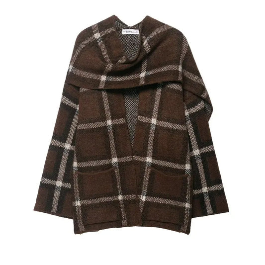 Multi Color Plaid Knitted Women Winter Clothing Cardigan Sweaters