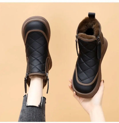 Warm Plush Inside Zipper Black Boots For Women