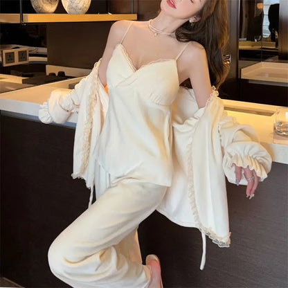 2025 Women S Silk Pajama Set Sexy Long Sleeve Cardigan Sleepwear Ice Silk Two Piece Loungewear For Home