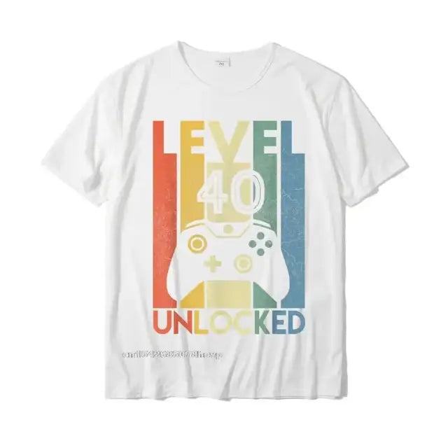 Gamer Style Level 40 Unlocked Funny Cotton T-Shirts
