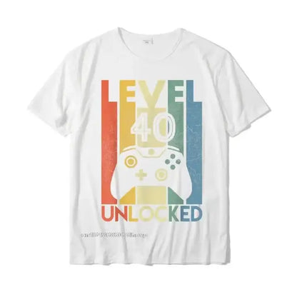 Gamer Style Level 40 Unlocked Funny Cotton T-Shirts