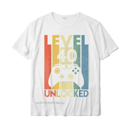 Level 40 Unlocked  Funny Video Gamer 40th Birthday Gift T- Printed On  For Men Wholesale Cotton T Shirts Party 80187