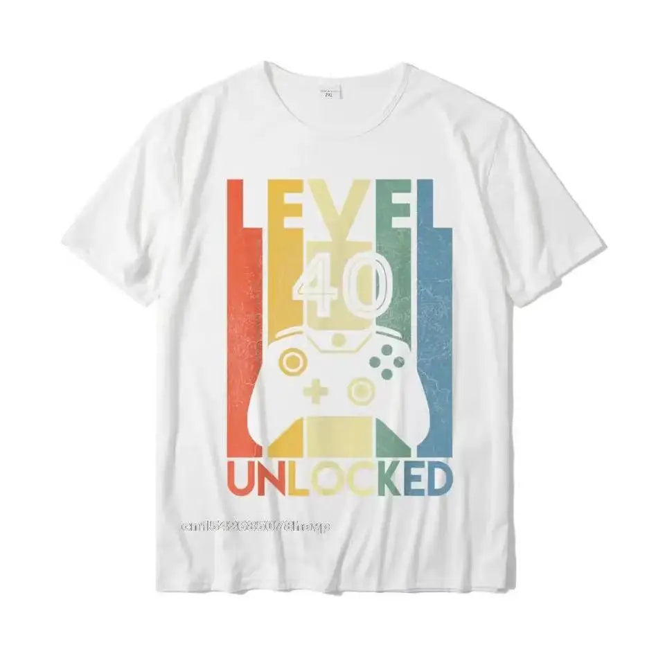 Level 40 Unlocked Funny Video Gamer 40th Birthday Gift T Shirt Men S Party Graphic Tee Wholesale Fashion Shirt