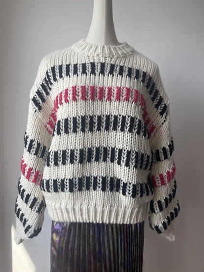 Womens Bold Black Striped Knit Sweaters