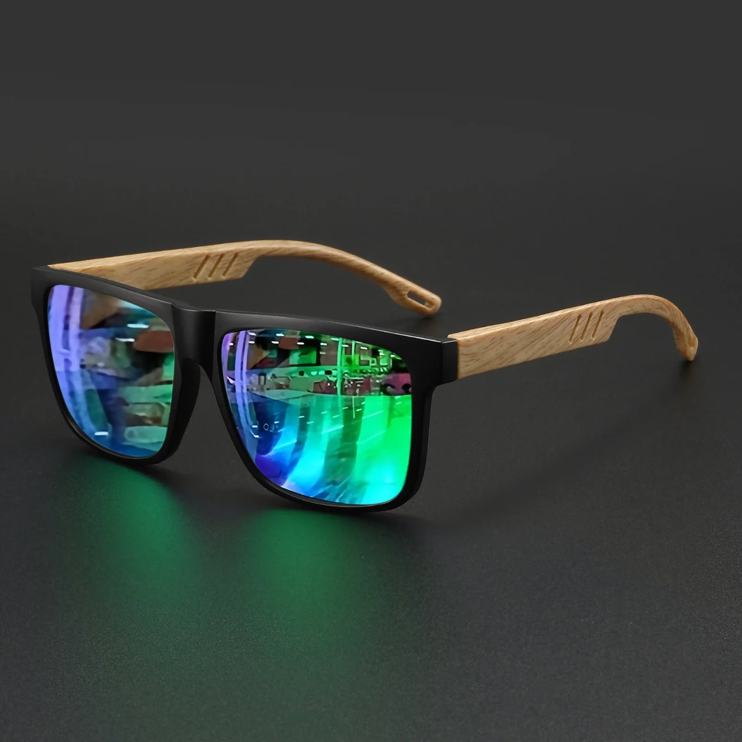 Square UV400 Sunglasses – Wood Grain Unisex Fashion Shades