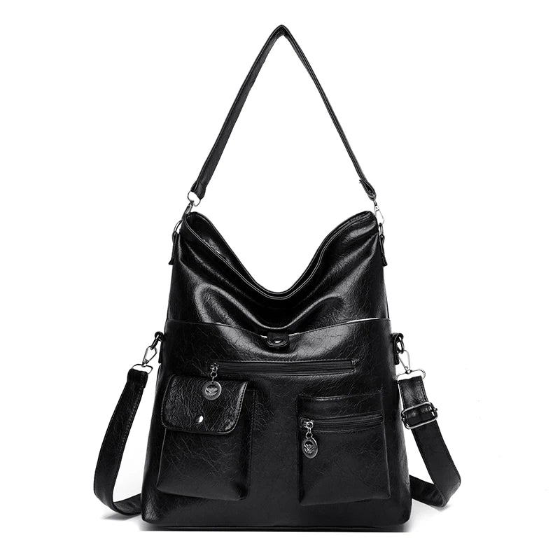 Fashion Pu Leather Underarm Tote Bag Large Capacity Retro Shoulder Crossbody Bag
